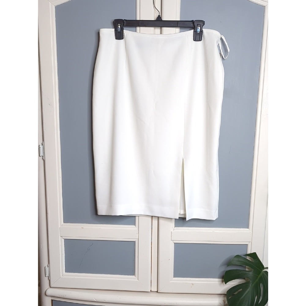 Preston & York White Pencil Skirt Front Slit Career Office Midi Size 12 NWT